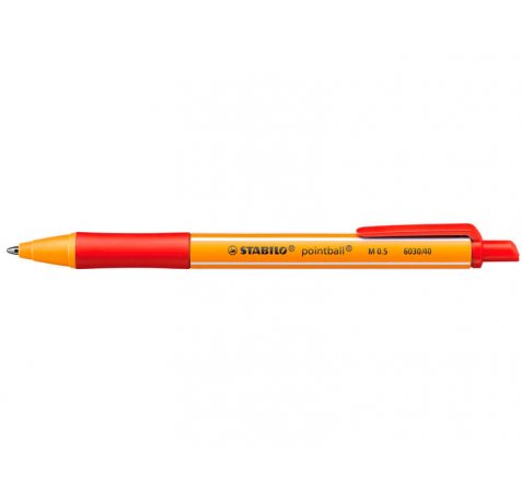 Stabilo Pointball Boligrafo Retractil - Punta de 1mm - Tinta con Base de Aceite - Recargable - 79% Plastico Reciclado - Grip Antideslizante - Color Rojo (10 uds)