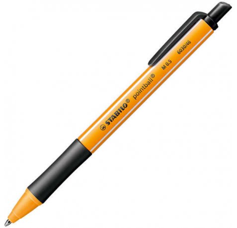 Stabilo Pointball Boligrafo Retractil - Punta de 1mm - Tinta con Base de Aceite - Recargable - 79% Plastico Reciclado - Grip Antideslizante - Color Negro (10 uds)