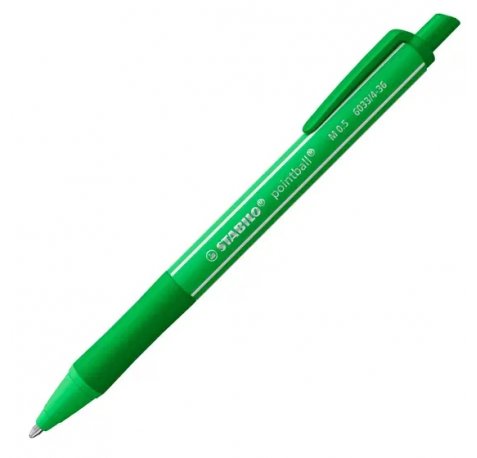 Stabilo Pointball Colorful Boligrafo Retractil - Trazo 0.5mm - Hecho con 87% Bioplastico - Grip Antideslizante - Recargable - Color Verde (10 uds)