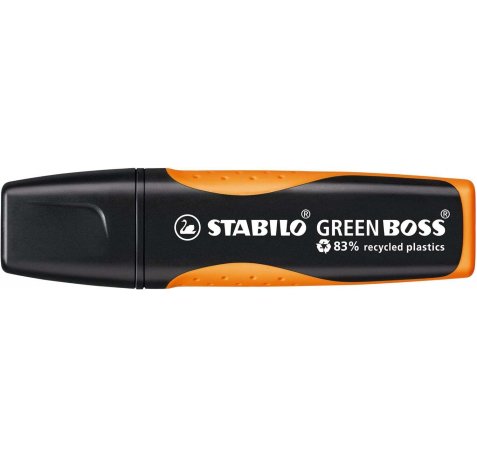 Stabilo Green Boss Marcador Fluorescente - Fabricado con un 83% de Plastico Reciclado - Trazo entre 2 y 5mm - Recargable - Color Naranja (10 uds)