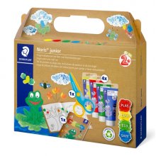 Staedtler Noris Junior Conjunto de Actividades Pack de 4 Tubos de Pintura Deos 75ml + Tijera + Folleto de Actividades - Colores Surtidos