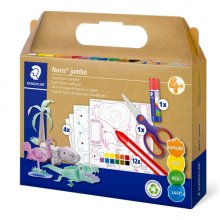 Staedtler Noris Junior Conjunto de Manualidades Pack de 9 Cera Jumbo Noris + Barra de Pegamento + Tijeras + 4 Plantillas para Manualidades - Colores Surtidos