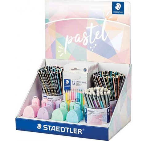 Staedtler Expositor con 182 Piezas Surtidas - Modelos Lapices Noris 118, Lapices Noris 119, Portaminas Graphite 777, Estuches 146 C, Gomas 525 PS1, Afilalapices 512 PS2