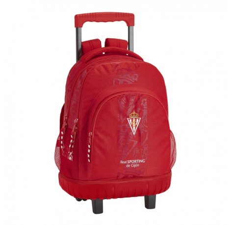 Safta Real Sporting de Gijon Corporativa Mochila con Carro - 2 Compartimentos - Bolsillo Frontal - Portabotellas - Acolchado - Base Reforzada - 44L - 320x210x450mm - Color Rojo