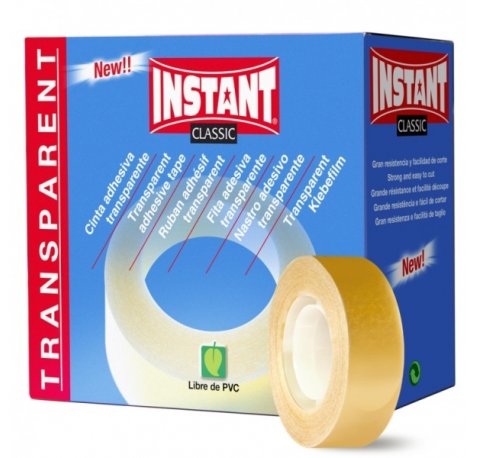 Instant Classic Cinta Adhesiva Transparente 19mm x 33m - Libre de PVC - Transparente (16 uds)