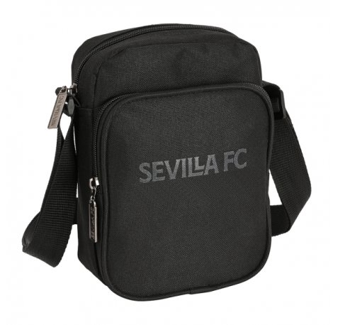 Safta Sevilla FC Teen Bandolera - Cremallera - Bolsillo Frontal - Bandolera Ajustable - Compartimento Trasero con Velcro - 2L - 160x60x220mm - Color Negro