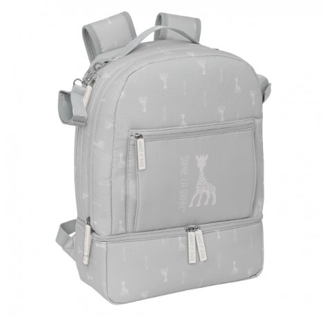 Safta Sophie la Girafe Mum Mochila para Carrito Bebe de 19.4L - Bolsillos Internos - Cremallera Doble Facil - Bolsillo Termo - Bolsillo Lateral - 300x150x430mm - Color Gris Claro