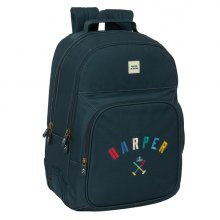 Safta Harper and Neyer Mochila con 2 Compartimentos - Antirozaduras - Adaptable a Carro - Bolsillo Frontal - Portabotellas - Tirador Doble - Hombreras Ergonomicas - 320x150x420mm - Color Azul Marino