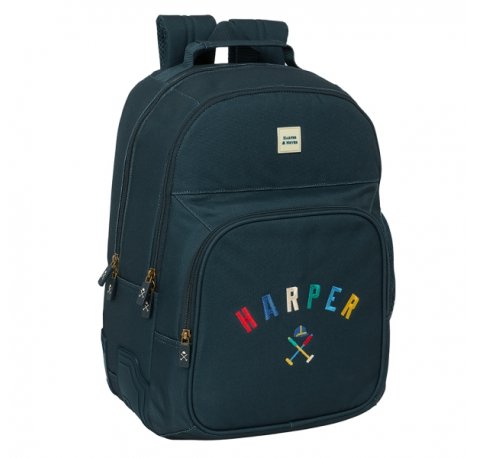 Safta Harper and Neyer Mochila con 2 Compartimentos - Antirozaduras - Adaptable a Carro - Bolsillo Frontal - Portabotellas - Tirador Doble - Hombreras Ergonomicas - 320x150x420mm - Color Azul Marino