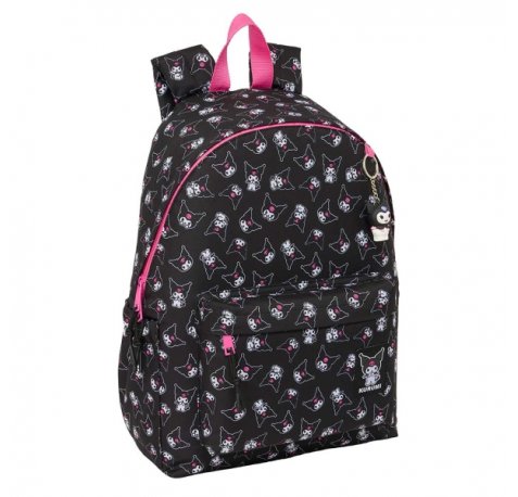 Safta Kuromi Mochila para Portatil hasta 14.1" - Interior Acolchado - Bolsillo Frontal - Portabotellas - Tirador Doble - Hombreras Ergonomicas - Asa Superior - 310x130x430mm - Color Negro y Rosa