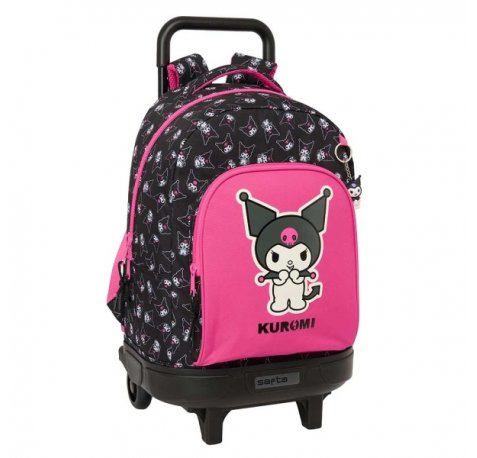 Safta Kuromi Mochila con Carro - Extraible - Bolsillo Frontal - Portabotellas - Tirador Doble - Asa y Hombreras Acolchadas - Tarjeta ID - Base Reforzada - 33L - 330x220x450mm - Color Negro y Rosa