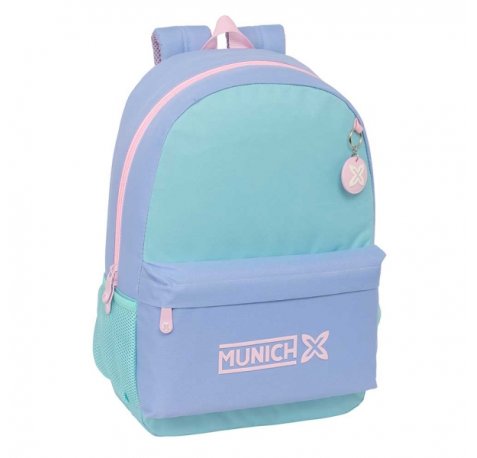 Safta Munich Mellow Mochila Adaptable a Carro - Bolsillos Laterales - Doble Tirador - Acolchada y Ergonomica - Asa Superior - 19L - 300x140x460mm - Color Azul Claro