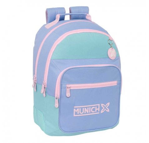 Safta Munich Mellow Mochila con 2 Compartimentos - Antirozaduras - Adaptable a Carro - Bolsillo Frontal - Portabotellas - Tirador Doble - Hombreras Ergonomicas - 320x150x420mm - Color Azul Claro
