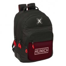 Safta Munich Vulcan Mochila con 2 Compartimentos - Cantoneras Antirozaduras - Adaptable a Carro - Portabotellas - Tirador Doble - Asa Forrada - 20L - 320x150x420mm - Color Negro y Rojo
