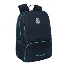 Safta Real Madrid 2Âª Equipacion 25/26 Mochila para Portatil hasta 14.1" - Cierre Raqueta de Padel - Portabotellas - Zapatillero - Rejilla Transpirable - 21.40L - 300x170x420mm - Color Azul Marino