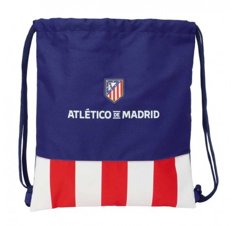 Safta Atletico de Madrid Saco Plano - Bolsillo con Cremallera - Cierre con Cordones - 5L - Material de Alta Calidad - Resistente y Duradero - Facil de Almacenar - 350x10x400mm - Color Azul Marino