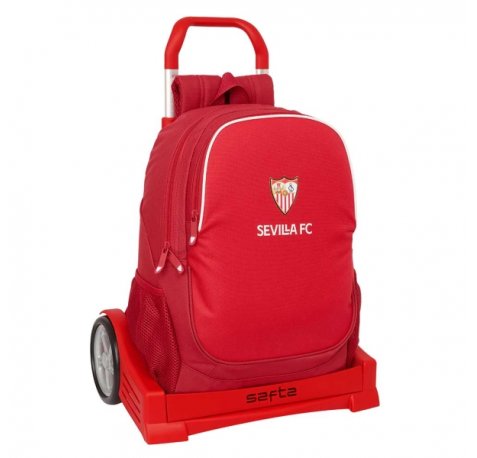 Safta Sevilla FC Mochila con Carro - Cremallera Doble - Hombreras Ergonomicas - Bolsillo Frontal - Asa Superior - Mochila Extraible - Ruedas Antivibracion - Base Reforzada - 320x140x430mm - Color Rojo