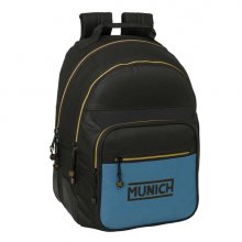 Safta Munich Mochila - Adaptable a Carro - Bolsillo Frontal - Portabotellas - Cremallera con Doble Tirador - Asa de Mano - Hombreras y Espalda Acolchada - 32x42x15cm - Color Negro y Azul