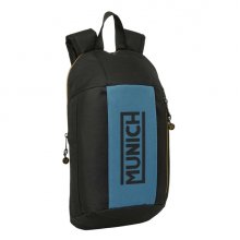 Safta Munich Mini Mochila - 8.5L - Hombreras Acolchadas - Cremallera Vertical - Asa Superior - Bolsillo Frontal - Ajustables y Confortables - 22x39x10cm - Color Negro y Azul