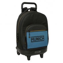 Safta Munich Mochila con Carro - Extraible - 33L - Portabotellas - Tarjeta de Identificacion Personal - Cremallera con Doble Tirador - Asa de Mano - Bolsillo Frontal - 33x45x22cm - Color Negro y Azul