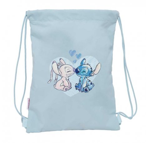 Safta Stitch Saco Plano - Bolsillo con Cremallera - Cierre con Cordones - 3L - Materiales de Alta Calidad - 260x10x340mm - Color Azul Claro