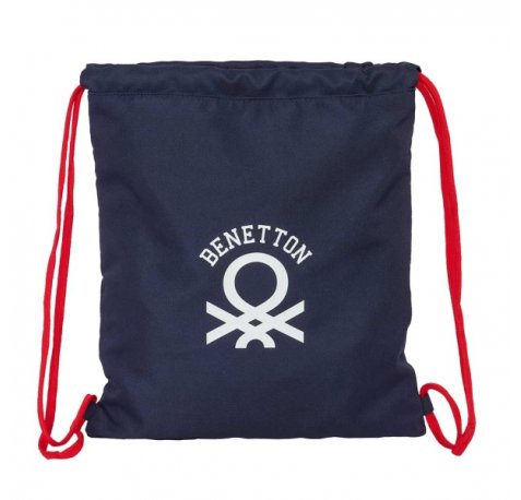 Safta Benetton Together Saco Plano - Bolsillo con Cremallera - Cierre con Cordones - 5L - Compacto y Ligero - 350x10x400mm - Color Azul Marino