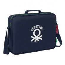 Safta Benetton Together Maletin con Cremallera - Bandolera Ajustable - Asa Forrada - Doble Tirador - Fondo Semirigido - 6L - 380x60x280mm - Color Azul Marino