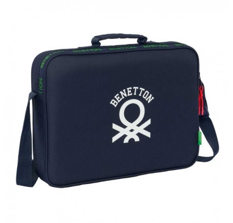 Safta Benetton Together Maletin con Cremallera - Bandolera Ajustable - Asa Forrada - Doble Tirador - Fondo Semirigido - 6L - 380x60x280mm - Color Azul Marino