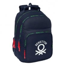 Safta Benetton Together Mochila con 2 Compartimentos - Antirozaduras - Adaptable a Carro - Portabotellas - Tirador Doble - Hombreras Ergonomicas - 20L - 320x150x420mm - Color Azul Marino