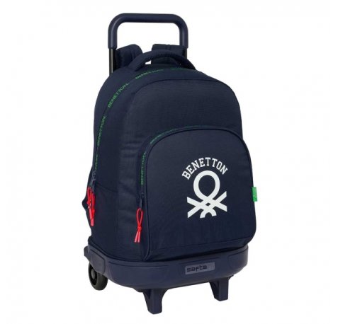Safta Benetton Together Mochila con Carro - Extraible - Bolsillo Frontal - Portabotellas - Hombreras Acolchadas - Asa Acolchada - Tarjeta ID - Base Reforzada - 330x220x450mm - Color Azul Marino
