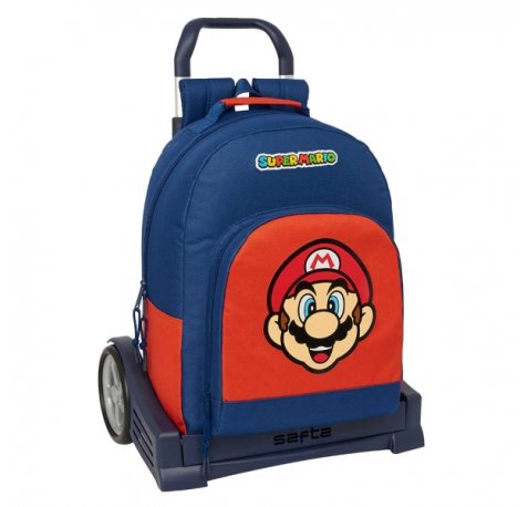 Safta Super Mario Mamma Mia Mochila con Carro - Tirador Doble - Hombreras Acolchadas - Mochila Extraible - Ruedas Antivibracion - Sistema de Bloqueo - 320x150x420mm - Color Rojo y Azul