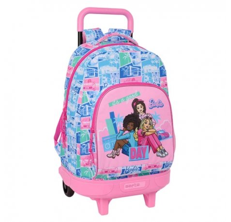 Safta Barbie Mochila con Carro - Extraible - Bolsillo Frontal - Portabotellas - Tirador Doble - Hombreras Acolchadas - Asa Acolchada - Tarjeta ID - Base Reforzada - 33L - 330x220x450mm - Color Rosa