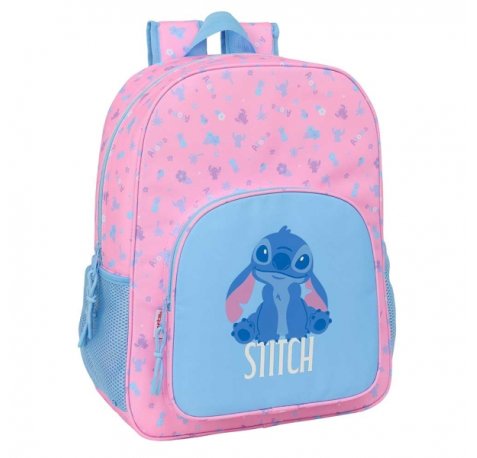 Safta Stitch Bright Mochila Adaptable a Carro - Portabotellas - Doble Tirador - Hombreras Acolchadas - Bolsillo Frontal - Asa Superior - 19L - 330x140x420mm - Color Rosa