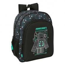Safta Minecraft Screen Mochila - 15L - Adaptable a Carro - Bolsillo Frontal - Portabotellas - Cremallera con Doble Tirador - Asa de Mano - Hombreras y Espalda Acolchada - 32x38x12cm - Color Negro