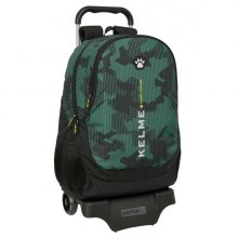 Safta Kelme Camo Mochila con Carro - Portabotellas - 2 Compartimentos - Tirador Doble - Espalda Acolchada - Asa Superior - Mochila Extraible - 22.5L - 320x160x440mm - Color Verde Camuflaje