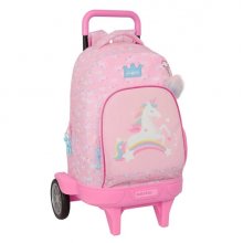 Safta Glowlab Kids Mochila con Carro - 33L - Ruedas Antivibracion - Bolsillo Frontal - Asa Acolchada - Extraible - Portabotellas - Tirador Doble - Base Reforzada - Tarjeta ID - 330x220x450mm - Color Rosa