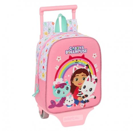 Safta Gabby's Dollhouse Mochila con Carro - Extraible - 6L - Tarjeta de Identificacion Personal - Asa de Mano - 22x27x10cm - Color Rosa