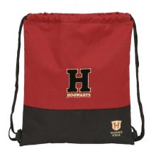 Safta Harry Potter Hogwarts Saco Plano - Cierre con Cordones - Bolsillo Interior con Cremallera - 35x40x1cm - Color Negro y Rojo