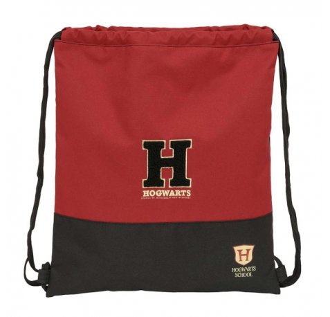 Safta Harry Potter Hogwarts Saco Plano - Cierre con Cordones - Bolsillo Interior con Cremallera - 35x40x1cm - Color Negro y Rojo