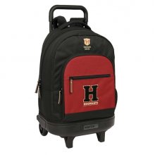 Safta Harry Potter Hogwarts Mochila con Carro - Extraible - 33L - Portabotellas - Tarjeta de Identificacion Personal - Doble Tirador - Asa de Mano - Bolsillo Frontal - 33x45x22cm - Color Negro y Rojo