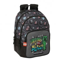 Safta Minecraft Graffiti Mochila - Adaptable a Carro - Bolsillo Frontal - Portabotellas - Cremallera con Doble Tirador - Asa de Mano - Hombreras y Espalda Acolchada - 32x42x15cm - Color Gris