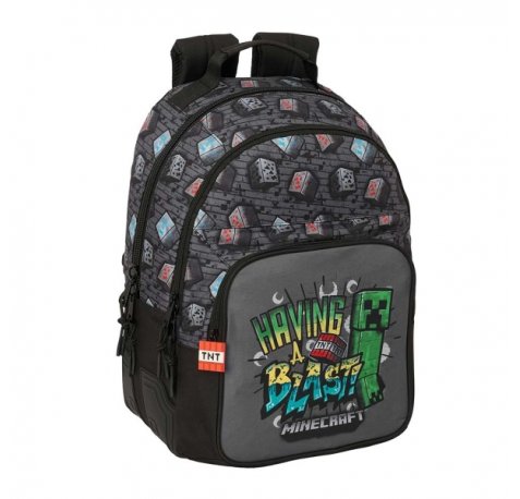 Safta Minecraft Graffiti Mochila - Adaptable a Carro - Bolsillo Frontal - Portabotellas - Cremallera con Doble Tirador - Asa de Mano - Hombreras y Espalda Acolchada - 32x42x15cm - Color Gris