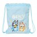 Safta Bluey Ready Saco Plano - Cierre con Cordones - Bolsillo Interior con Cremallera - 26x34x1cm - Color Azul Pastel