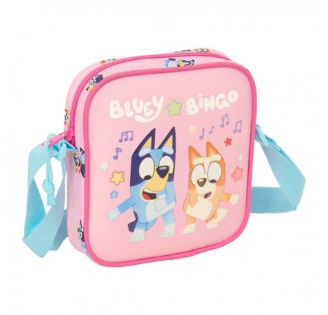 Safta Bluey Dance Bolsito con Bandolera Ajustable - Compacto - Cierre con Cremallera - 16x18x4cm - Color Rosa