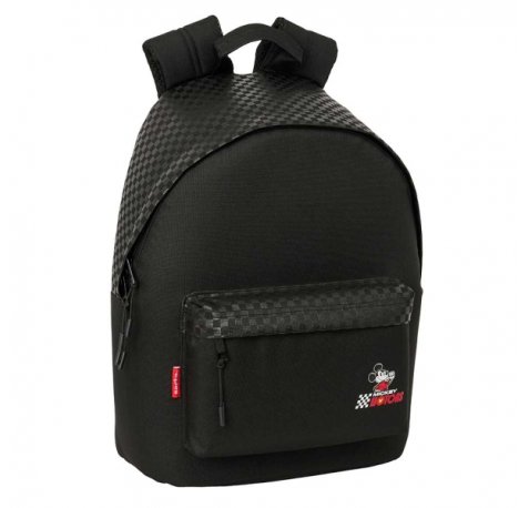 Safta Mickey and Friends Racing - Teen Mochila para Portatiles hasta 14.1" - Bolsillo para Tablet hasta 10.6" - Bolsillo Frontal - Asa de Mano - Acolchada - 31x41x16cm - Color Negro