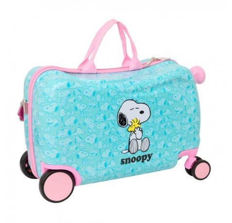 Safta Snoopy Maleta Trolley Infantil - Reposapies - Bandolera Ajustable - Asas de Mano - Tiradores con Ranura para Candado - Interior Forrado - 44x27x21cm - Color Azul Claro
