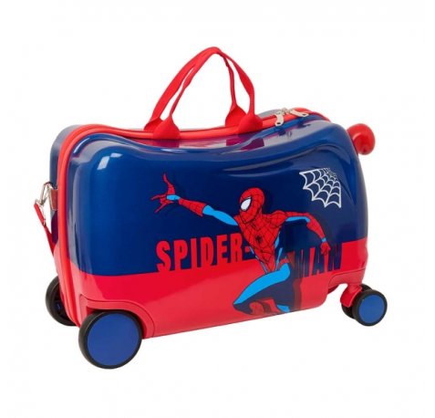 Safta Spider-Man Maleta Trolley Infantil - Reposapies - Bandolera Ajustable - Asas de Mano - Tiradores con Ranura para Candado - Interior Forrado - 44x27x21cm - Color Rojo y Azul