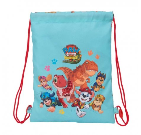 Safta Paw Patrol Dino Rescue Saco Plano - Cierre con Cordones - Bolsillo Interior con Cremallera - 26x34x1cm - Color Azul Pastel