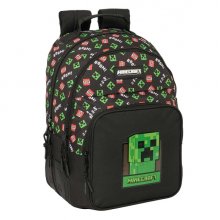 Safta Minecraft Mochila con 2 Compartimentos - Antirozaduras - Adaptable a Carro - Bolsillo Frontal - Portabotellas - Tirador Doble - Hombreras Ergonomicas - 20L - 320x150x420mm - Color Negro