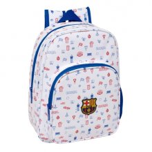 Safta F.C.Barcelona Preescolar Mochila Infantil - Portabotellas - Bolsillo Frontal - Adaptable a Carro - Hombreras Acolchadas - 26x34x11cm - Color Blanco